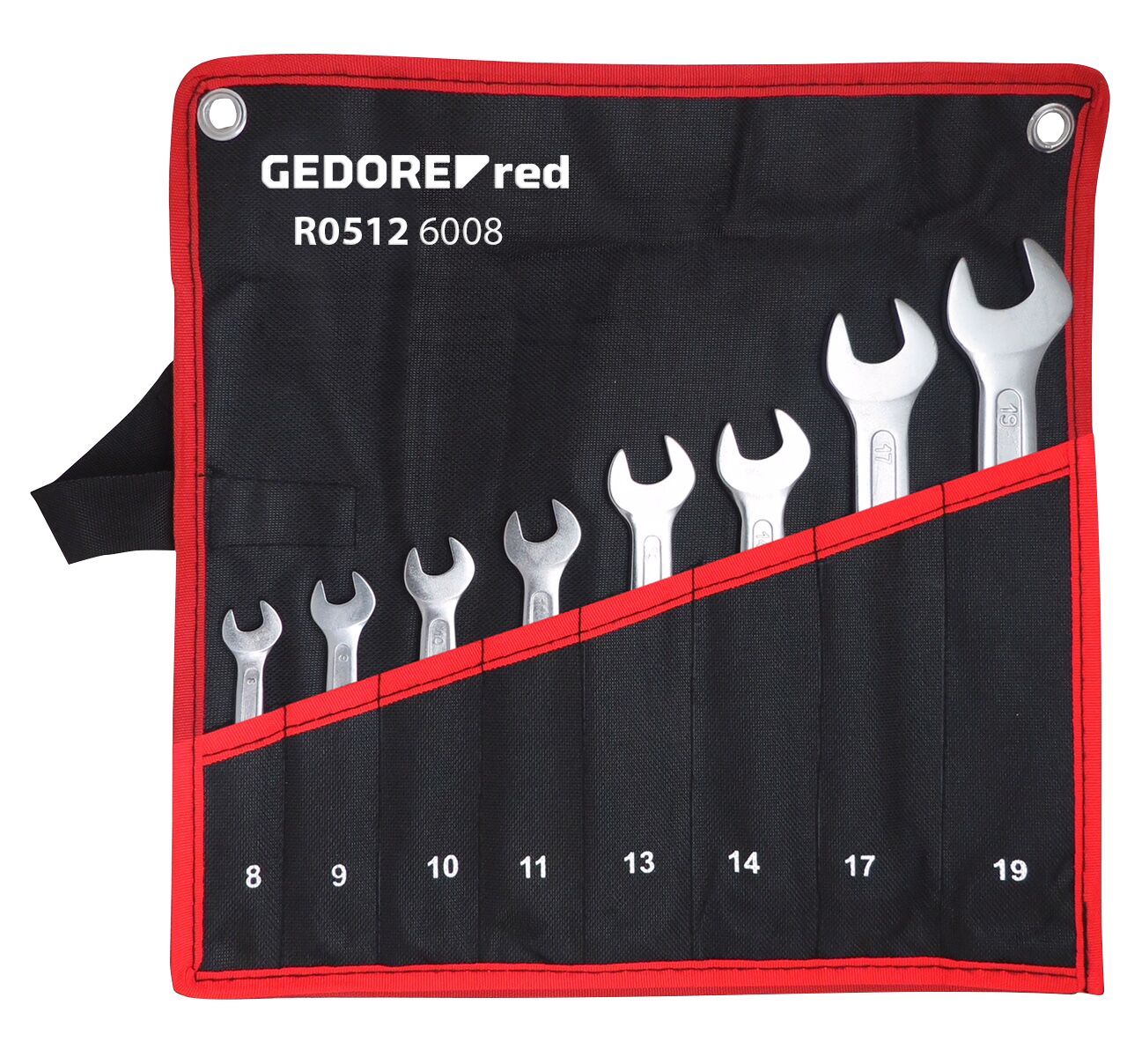 R05126008 (MM) Double open ended spanner set in roll-up case